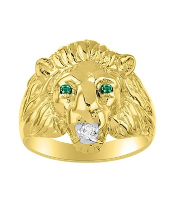 Chevalière Or Tête de Lion Emeraude et Diamant Livraison rapide