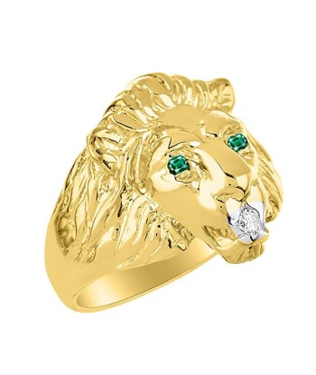 Chevalière Or Tête de Lion Emeraude et Diamant Livraison rapide