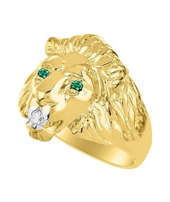 Chevalière Or Tête de Lion Emeraude et Diamant Livraison rapide