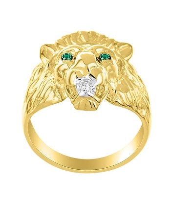 Chevalière Or Tête de Lion Emeraude et Diamant Livraison rapide