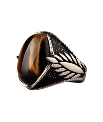 Bague avec Œil de Tigre Ovale brillant des détails fins