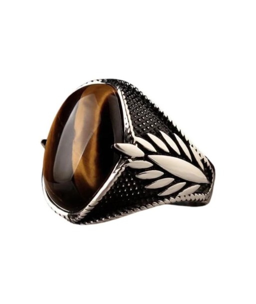 Bague avec Œil de Tigre Ovale brillant des détails fins