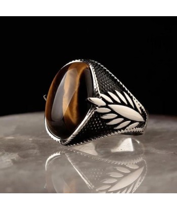 Bague avec Œil de Tigre Ovale brillant des détails fins