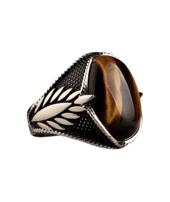 Bague avec Œil de Tigre Ovale brillant des détails fins