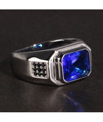 Bague Homme avec Zircon Bleu destockage