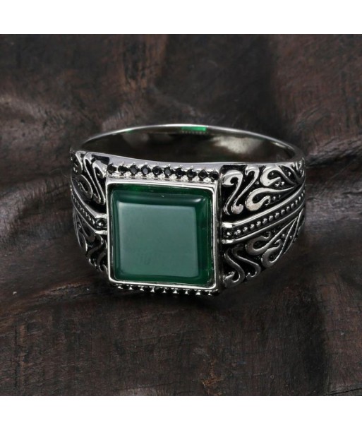 Chevalière Argent Agate Verte ou a consommer sur place