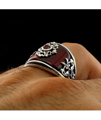 Bague Argent Massif Homme Avec Pierre Rouge Voir les baskets