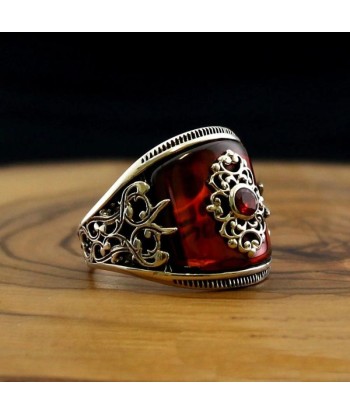 Bague Argent Massif Homme Avec Pierre Rouge Voir les baskets