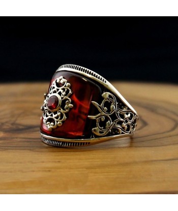 Bague Argent Massif Homme Avec Pierre Rouge Voir les baskets