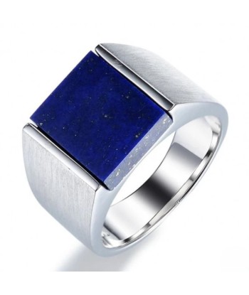 Chevalière Lapis Lazuli Carrée Homme en Argent les muscles