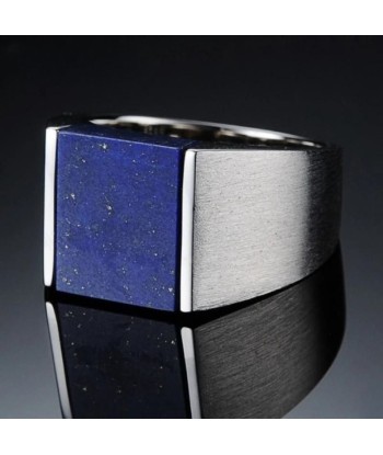 Chevalière Lapis Lazuli Carrée Homme en Argent les muscles