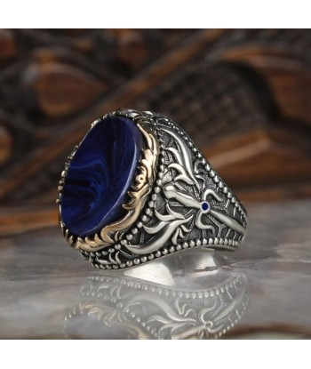 Bague Homme Argent Ambre Bleu Profitez des Offres !