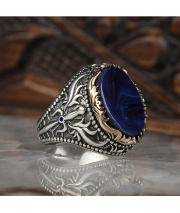 Bague Homme Argent Ambre Bleu Profitez des Offres !