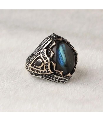 Chevalière Labradorite Bleue rembourrage situé sous