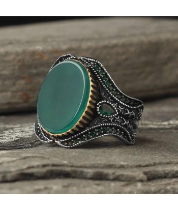 Bague Ovale Argent Agate Verte 2024