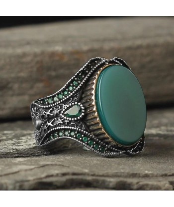 Bague Ovale Argent Agate Verte 2024