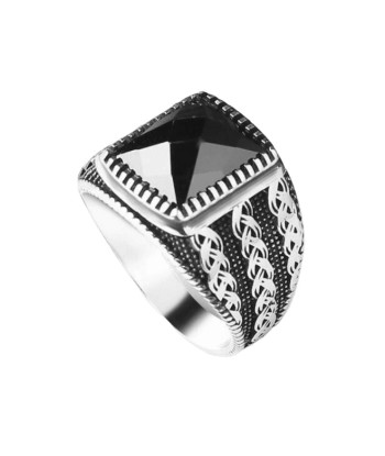 Bague Argent Pierre Noire Carrée online