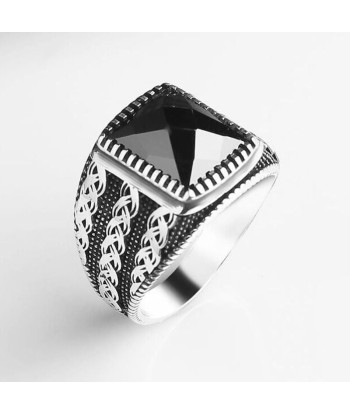 Bague Argent Pierre Noire Carrée online