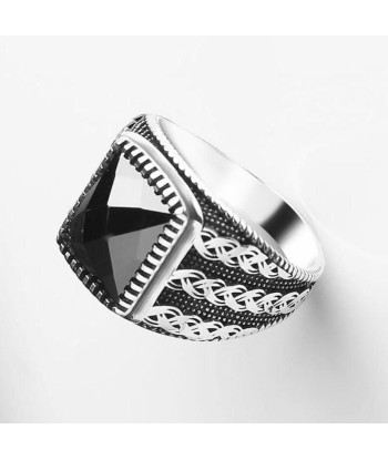 Bague Argent Pierre Noire Carrée online