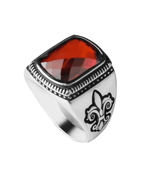 Bague Fleur de Lys et Pierre Rouge Argent Les êtres humains sont 