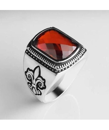 Bague Fleur de Lys et Pierre Rouge Argent Les êtres humains sont 