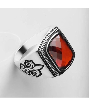 Bague Fleur de Lys et Pierre Rouge Argent Les êtres humains sont 