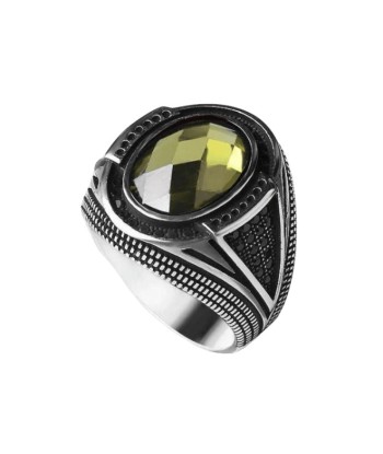 Bague Homme Argent Pierre Verte brillant des détails fins