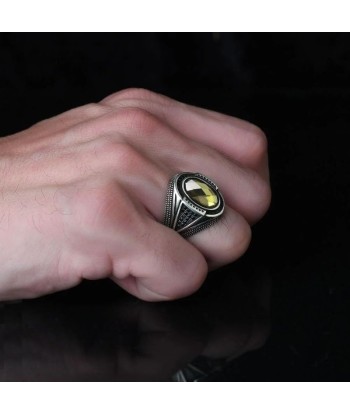 Bague Homme Argent Pierre Verte brillant des détails fins