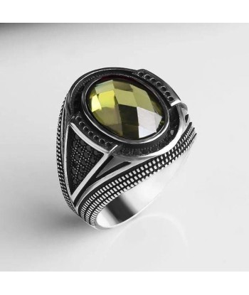 Bague Homme Argent Pierre Verte brillant des détails fins