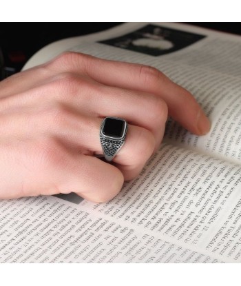 Bague Argent avec Pierre Noire pour Homme 50% de réduction en Octobre 2024