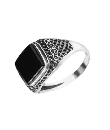 Bague Argent avec Pierre Noire pour Homme 50% de réduction en Octobre 2024