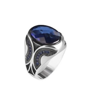 Bague Homme Argent avec Pierre Bleue À commander