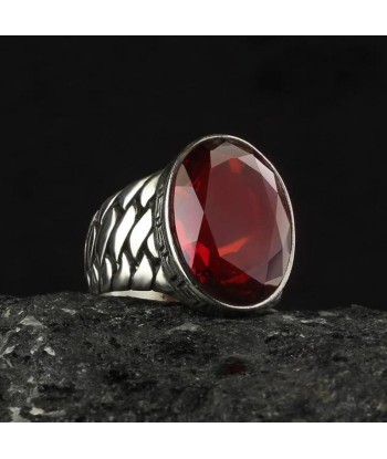 Bague Vintage Argent Pierre Rouge français