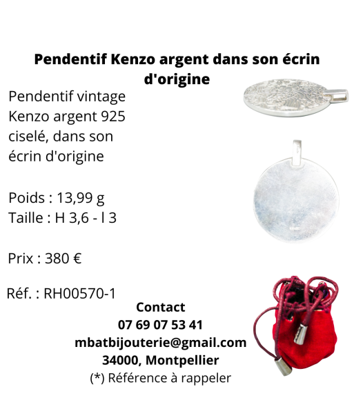 Pendentif argent 925 KENZO dans son écrin d'origine Venez acheter