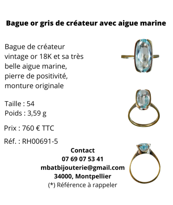 Bague or gris de créateur avec aigue marine du meilleur 