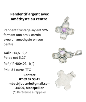 Pendentif argent avec améthyste au centre Voir les baskets