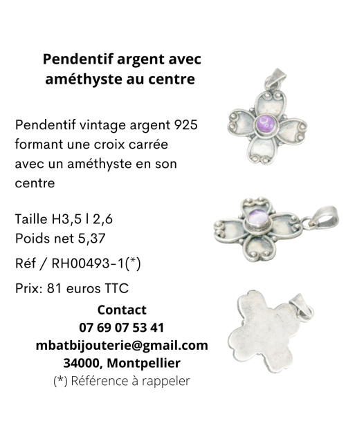 Pendentif argent avec améthyste au centre Voir les baskets