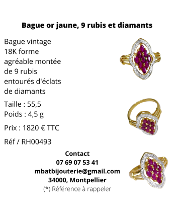 Bague or jaune 750, 9 rubis et diamants en ligne des produits 