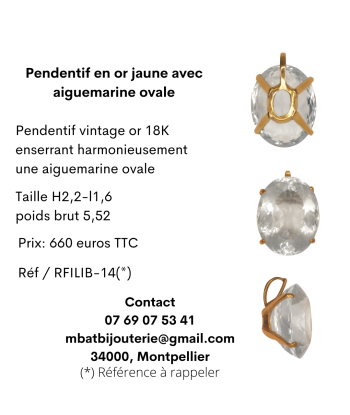 Pendentif en or jaune 750 avec aigue marine ovale Vous souhaitez 