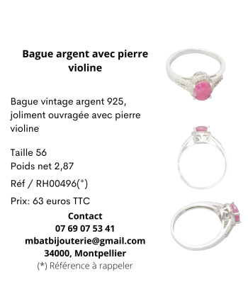 Bague argent avec pierre violine en stock