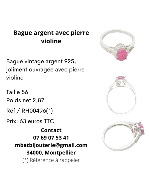 Bague argent avec pierre violine en stock