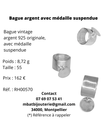 Bague argent originale avec médaille suspendue à prix réduit toute l'année