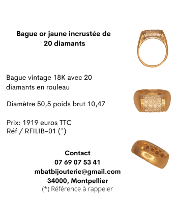 Bague or jaune 750 incrustée de 20 diamants store