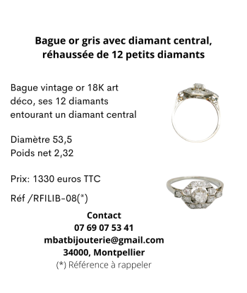 Bague or gris avec diamant central et 12 petits diamants Découvrez la collection