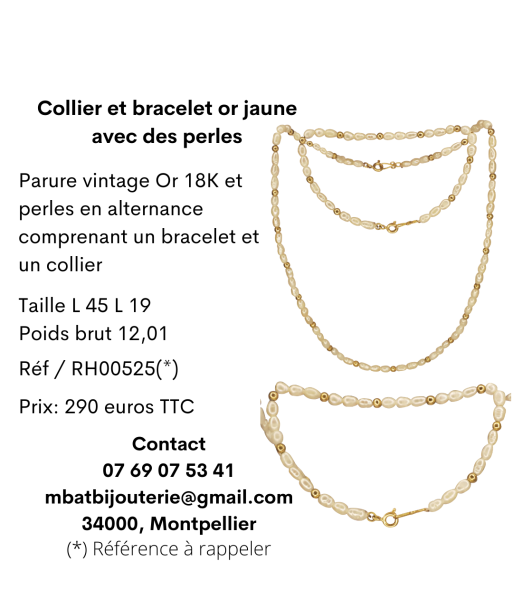 Collier et bracelet or jaune 750 avec des perles Les magasins à Paris