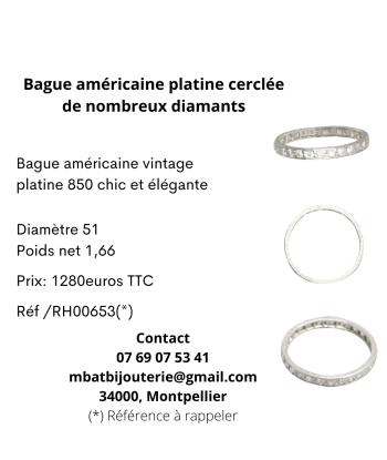 Bague vintage américaine platine 900 ornée de 29 diamants les ctes