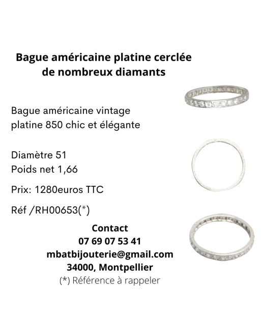 Bague vintage américaine platine 900 ornée de 29 diamants les ctes