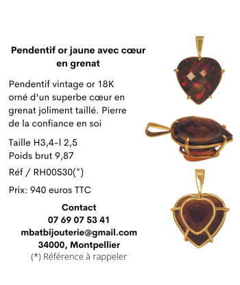 Pendentif or jaune 750 avec coeur en grenat prix