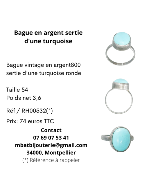 Bague en argent sertie d'une turquoise ouvre sa boutique