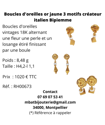 Boucles d'oreille or jaune 750, 3 motifs, créateur italien Bipiemme la livraison gratuite